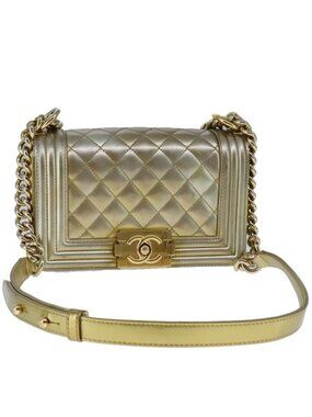 CHANEL Matelasse Chain Boy Chanel Shoulder Bag Patent Gold CC